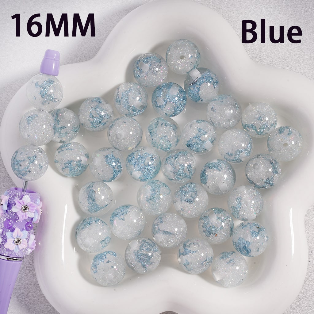 Acrylic Beads Shiny Glitter Colorful Foil Paper Inside, 16MM