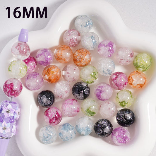 Acrylic Beads Shiny Glitter Colorful Foil Paper Inside, 16MM