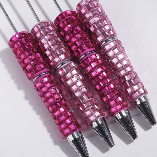 Beadable Pen with Square Rhinestone Covered the Entire Pen, Rose Pink and Light Pink