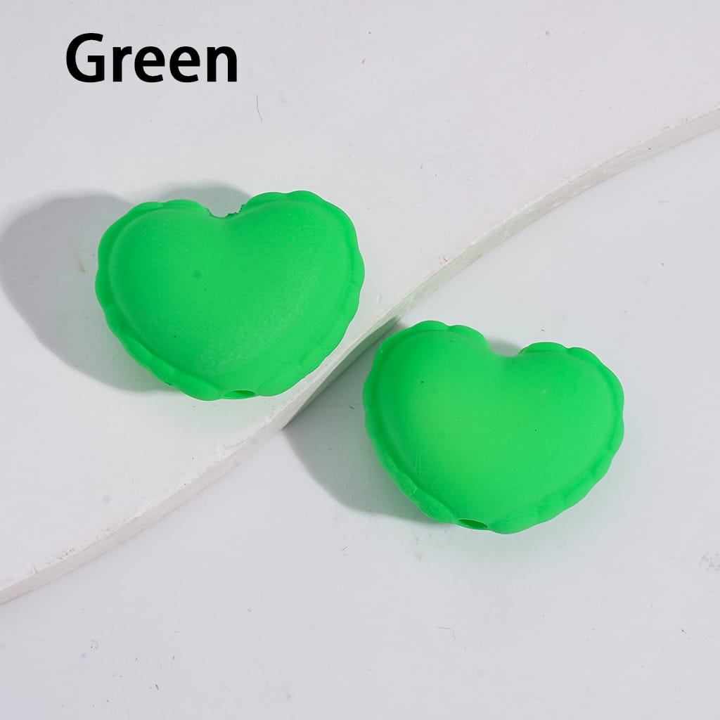 Acrylic Heart Beads with Wavy-Shaped Edge in Matte Rubber Touch, Neon Colors, 24*19MM,  Various Color