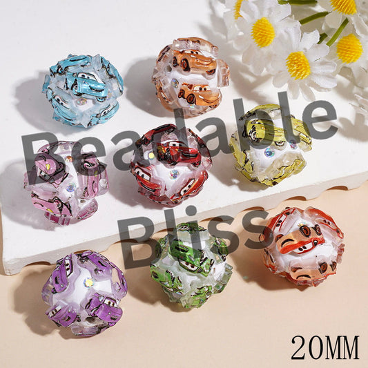 Clay Beads with Sports Car Series and AB Rhinestones, 20MM Multi-Color Random Mix
