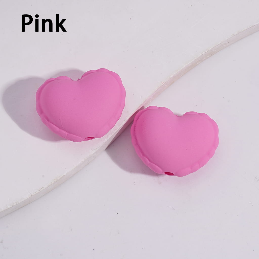 Acrylic Heart Beads with Wavy-Shaped Edge in Matte Rubber Touch, Neon Colors, 24*19MM,  Various Color