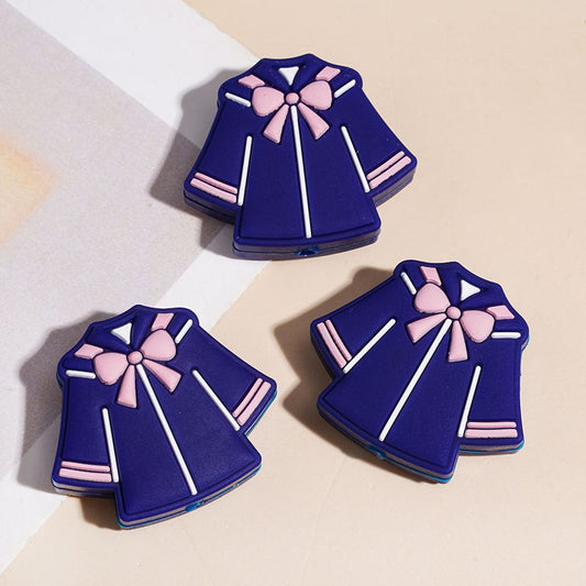 Silicone Focal Beads Academic Dress with Pink Bowtie, Dark Blue and Yellow