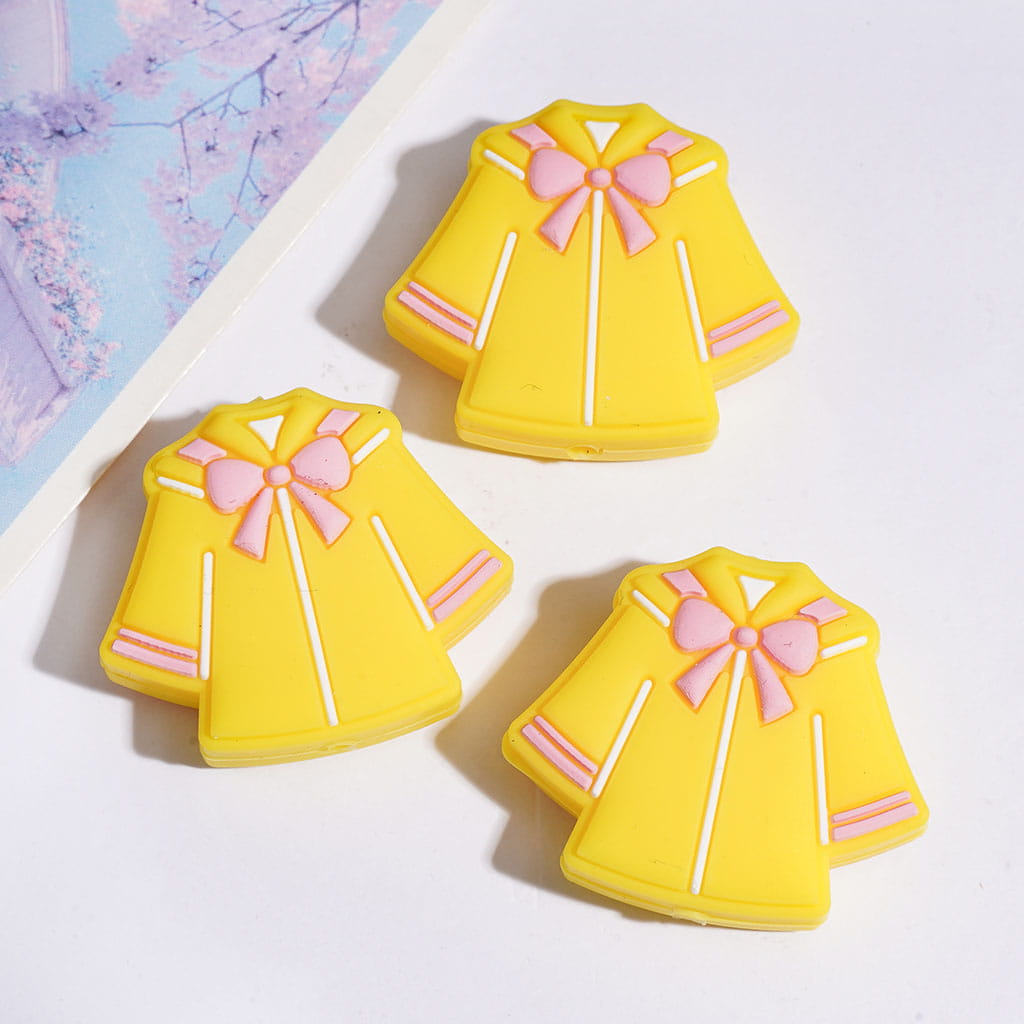 Silicone Focal Beads Academic Dress with Pink Bowtie, Dark Blue and Yellow