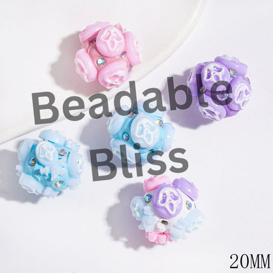 Horror Mask and AB Rhinestones Clay Beads, 20MM Multi-Color Random Mix