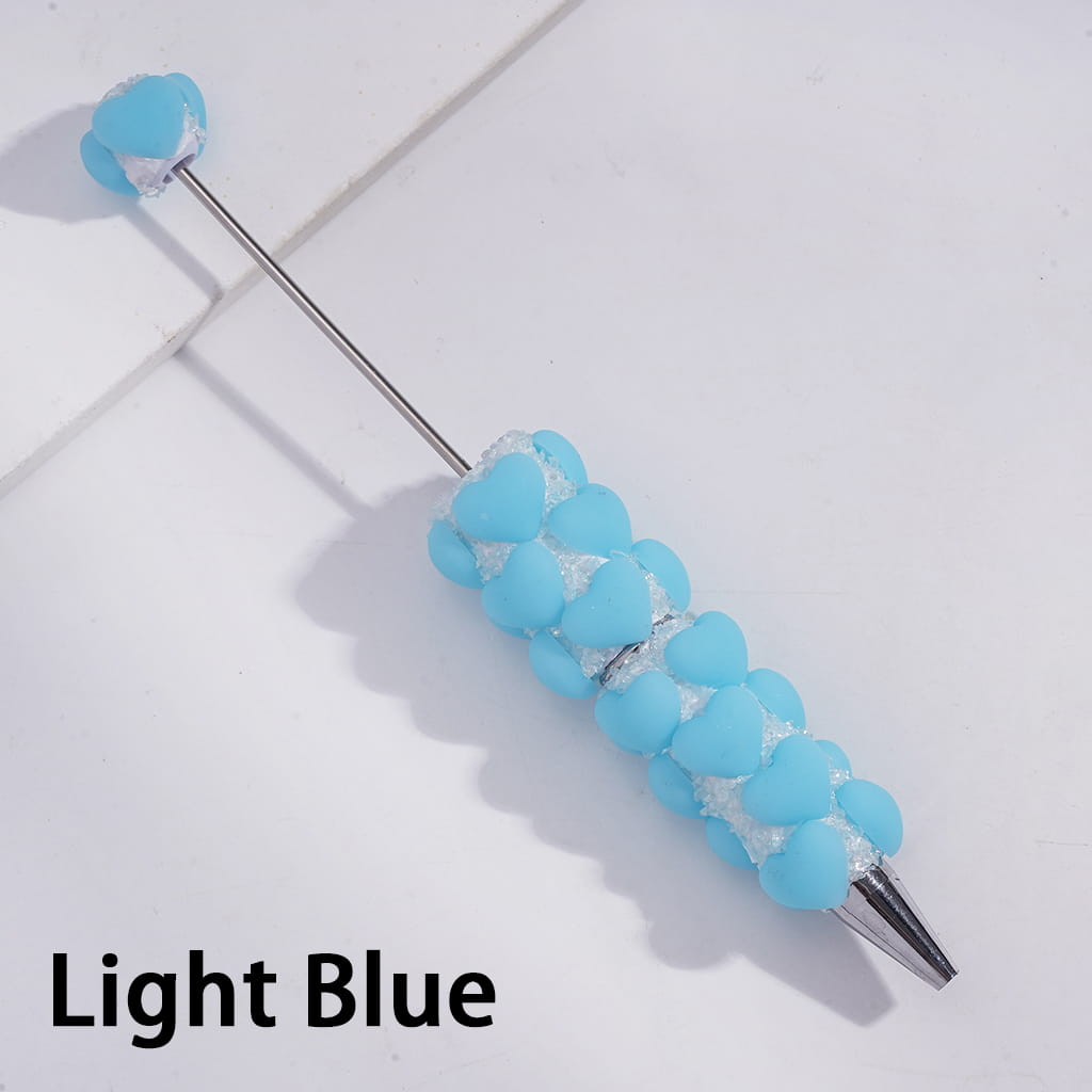 Handmade Beadable Sugar Clay Pens w Matte Hearts & Tiny Broken Rhinestones Covered the Entire Pens, Multi-Color
