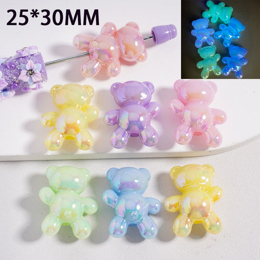 Acrylic Beads UV Coating Luminous Cute Bear 25*30MM, Random Mix