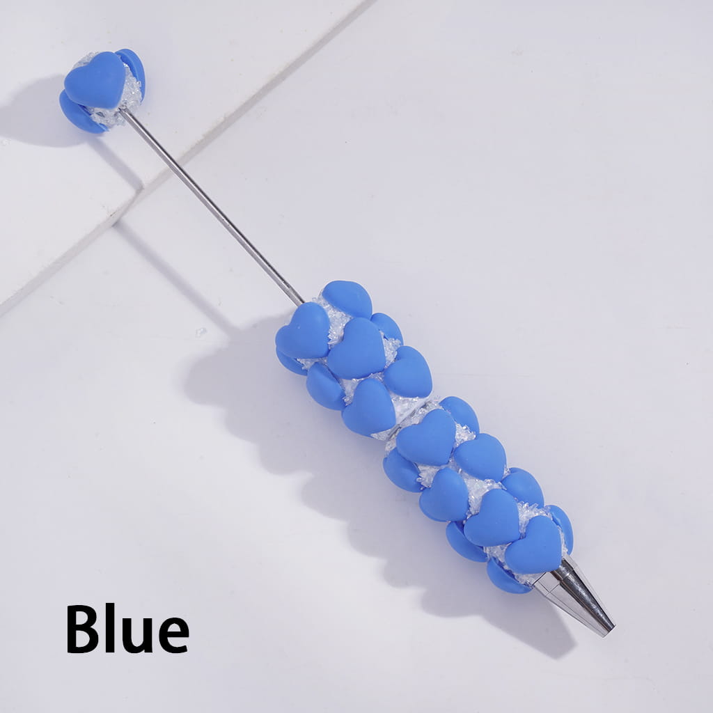Handmade Beadable Sugar Clay Pens w Matte Hearts & Tiny Broken Rhinestones Covered the Entire Pens, Multi-Color