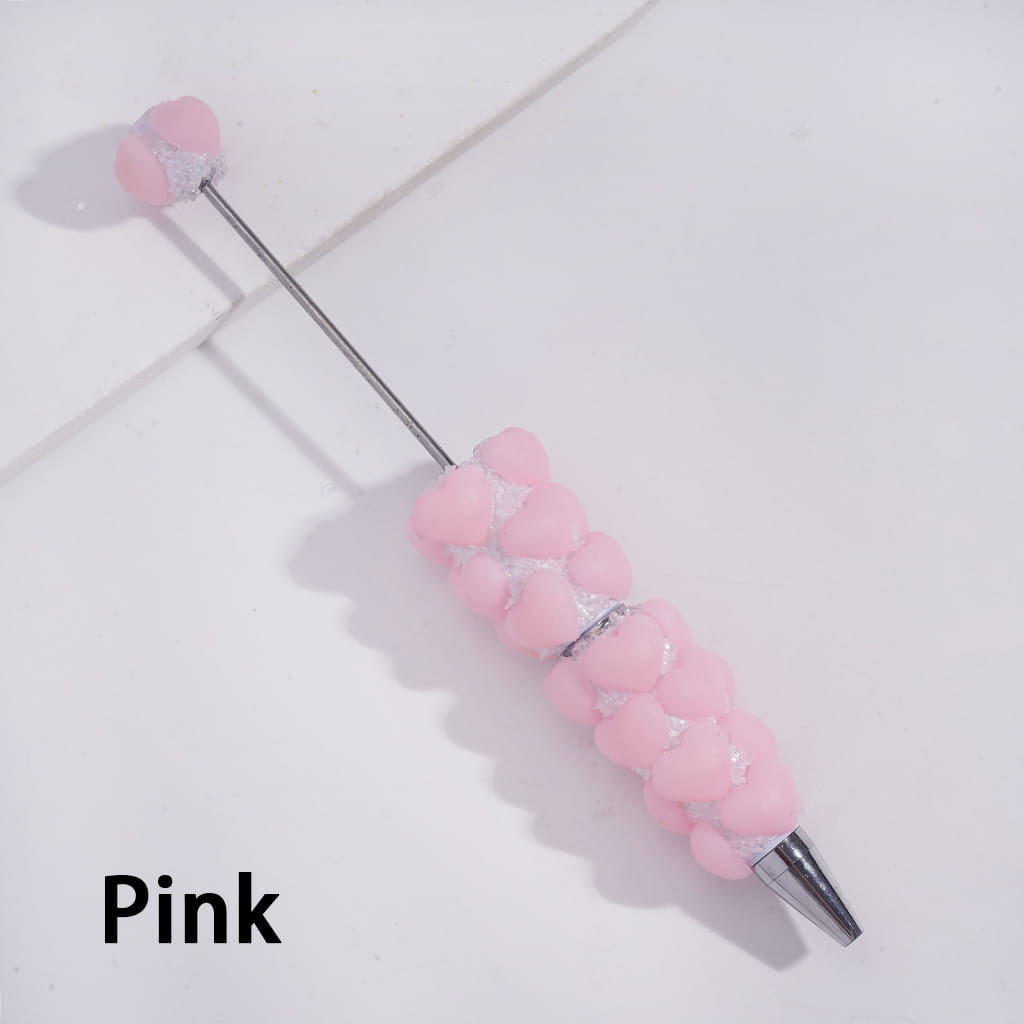 Handmade Beadable Sugar Clay Pens w Matte Hearts & Tiny Broken Rhinestones Covered the Entire Pens, Multi-Color