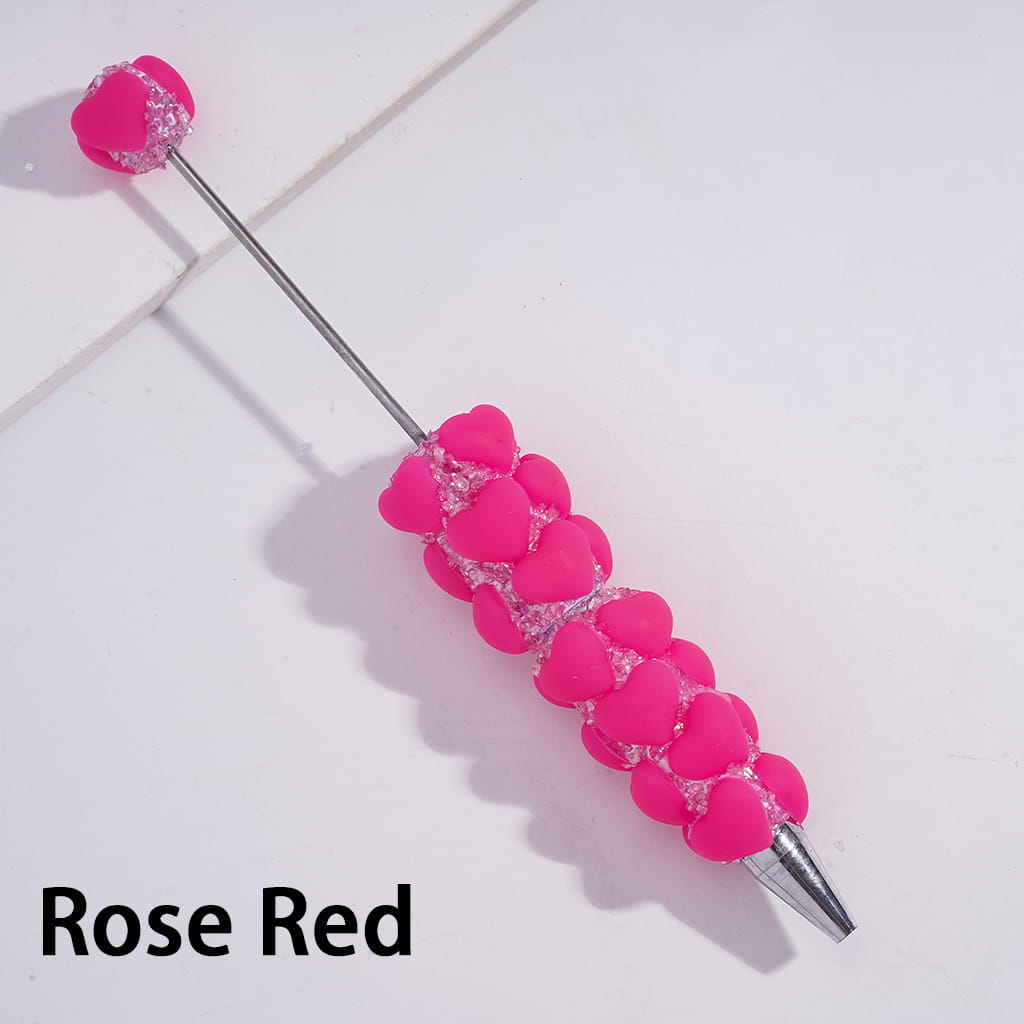 Handmade Beadable Sugar Clay Pens w Matte Hearts & Tiny Broken Rhinestones Covered the Entire Pens, Multi-Color