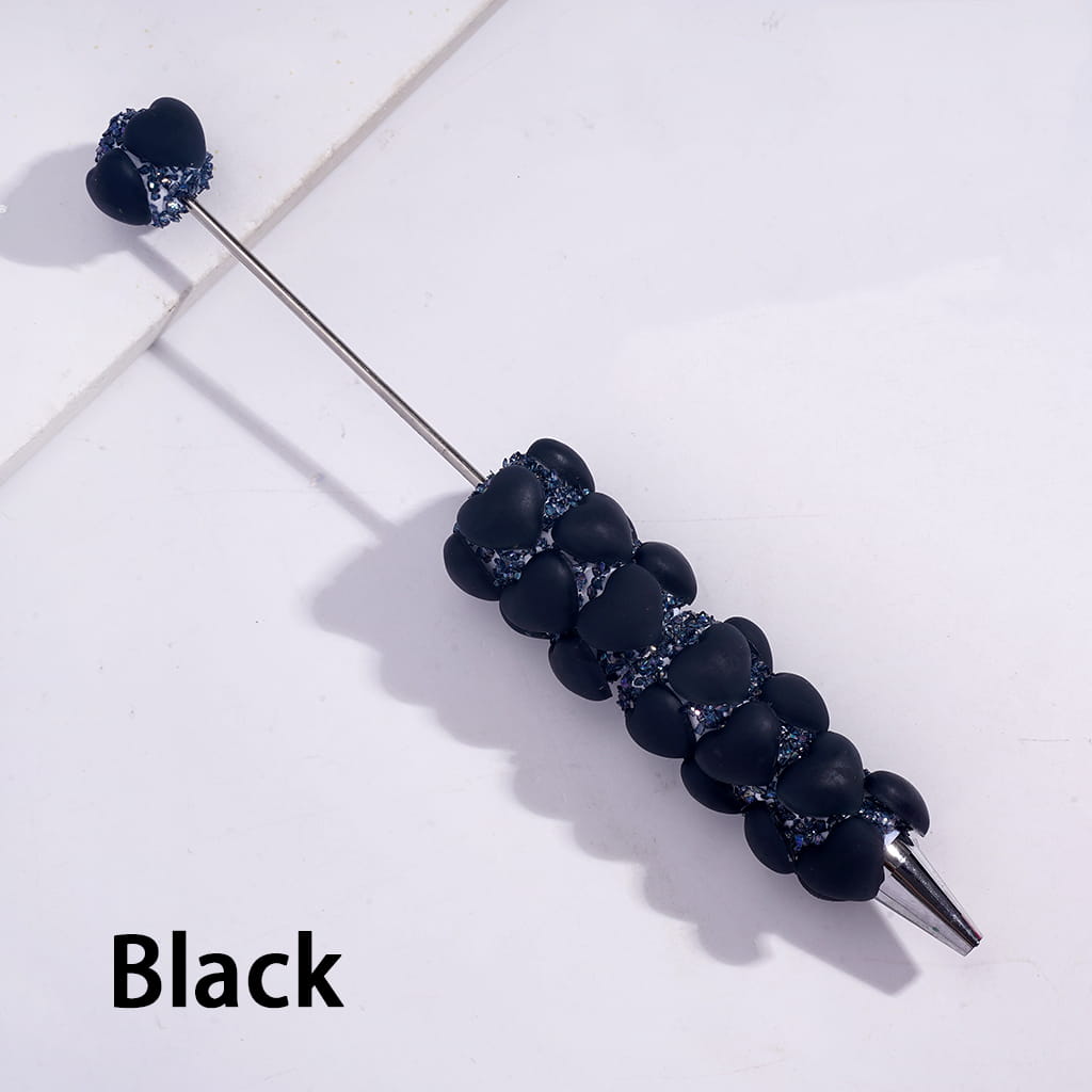 Handmade Beadable Sugar Clay Pens w Matte Hearts & Tiny Broken Rhinestones Covered the Entire Pens, Multi-Color