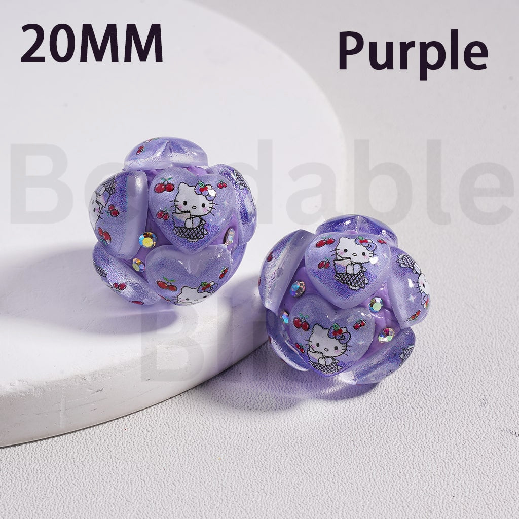 Clay Beads Cute Hearts with Sanri Cartoon Hello Kitt AB Rhinestones, 20MM