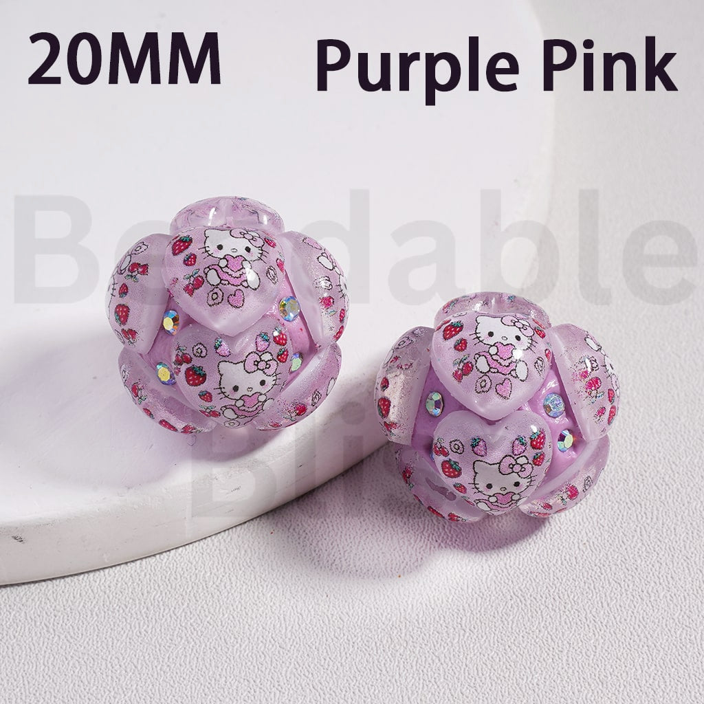 Clay Beads Cute Hearts with Sanri Cartoon Hello Kitt AB Rhinestones, 20MM