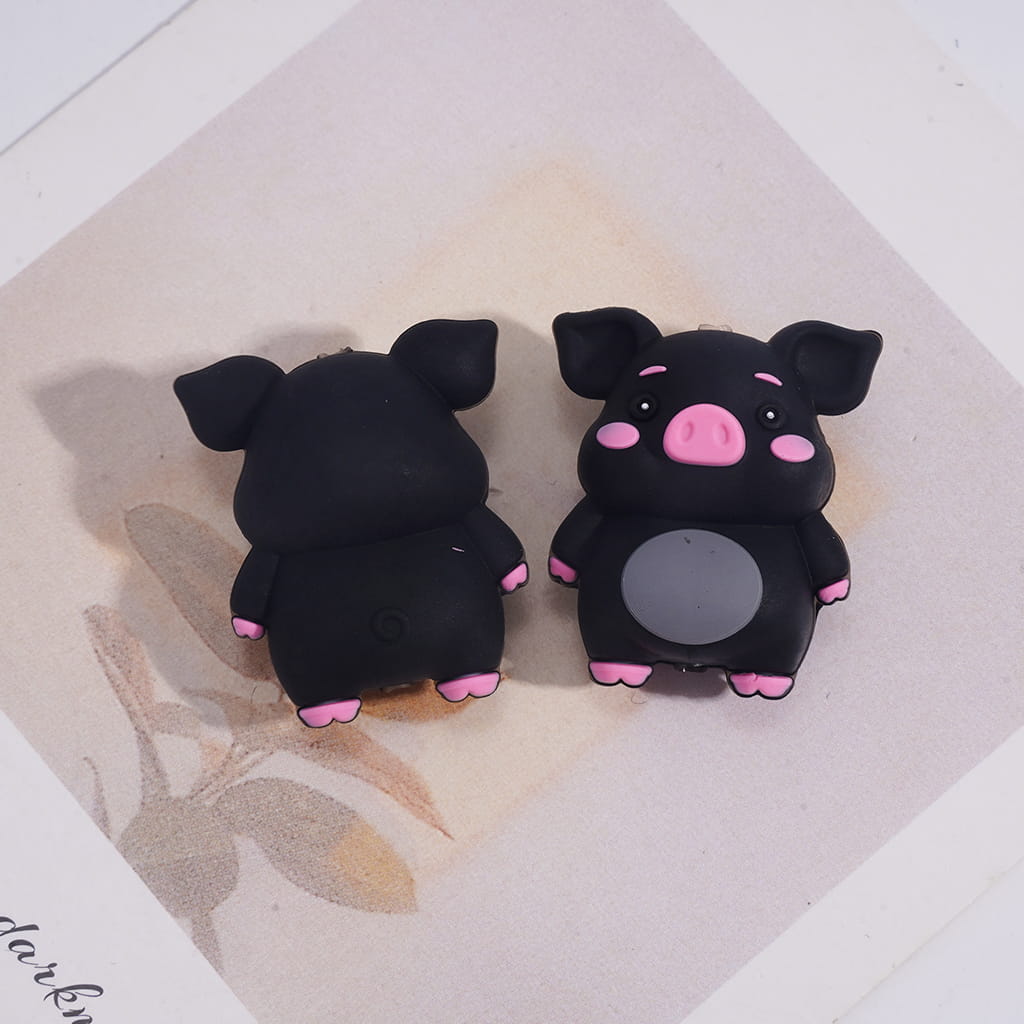 Silicone Focal Beads 3D Cute Pig with Pink Blush, Various Colors