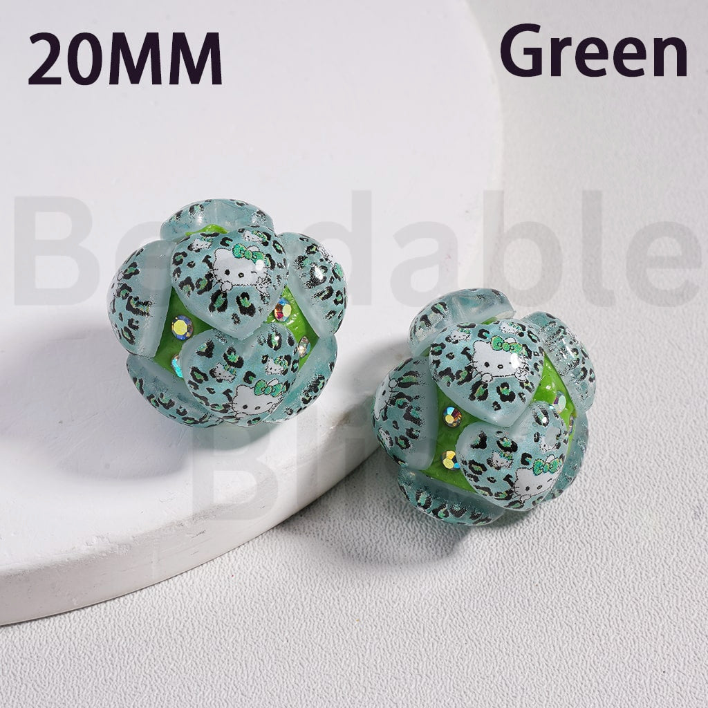 Clay Beads Cute Hearts with Sanri Cartoon Hello Kitt AB Rhinestones, 20MM