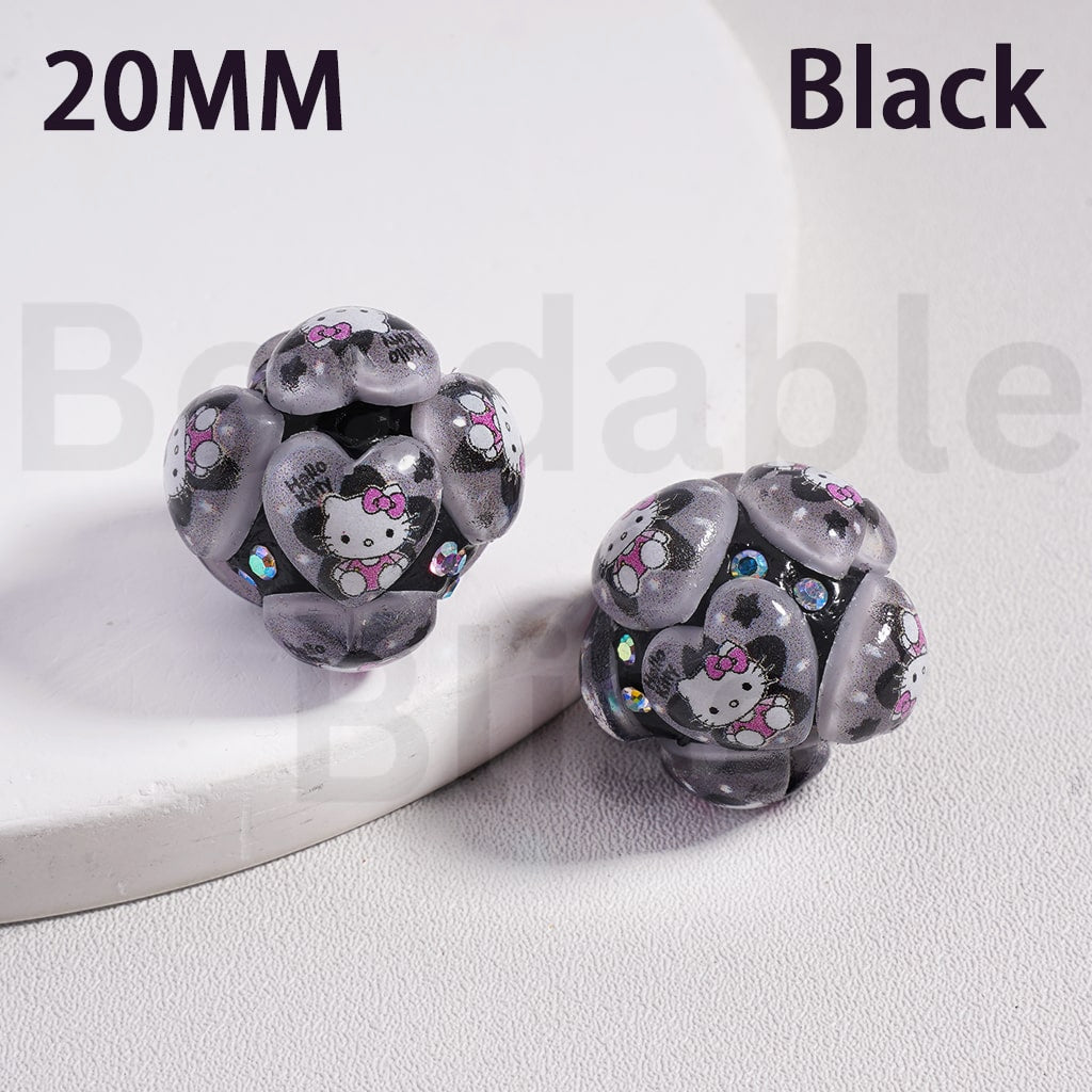 Clay Beads Cute Hearts with Sanri Cartoon Hello Kitt AB Rhinestones, 20MM
