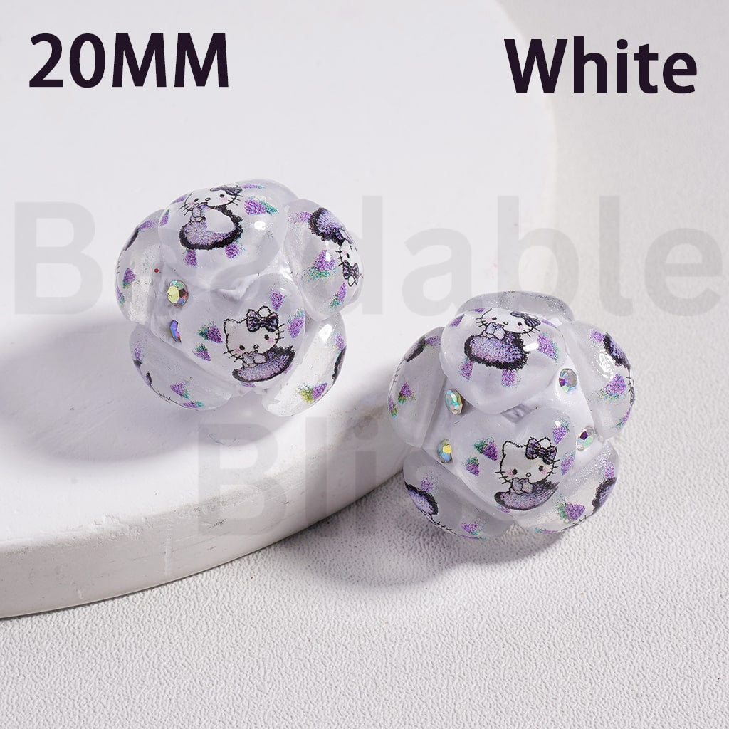 Clay Beads Cute Hearts with Sanri Cartoon Hello Kitt AB Rhinestones, 20MM