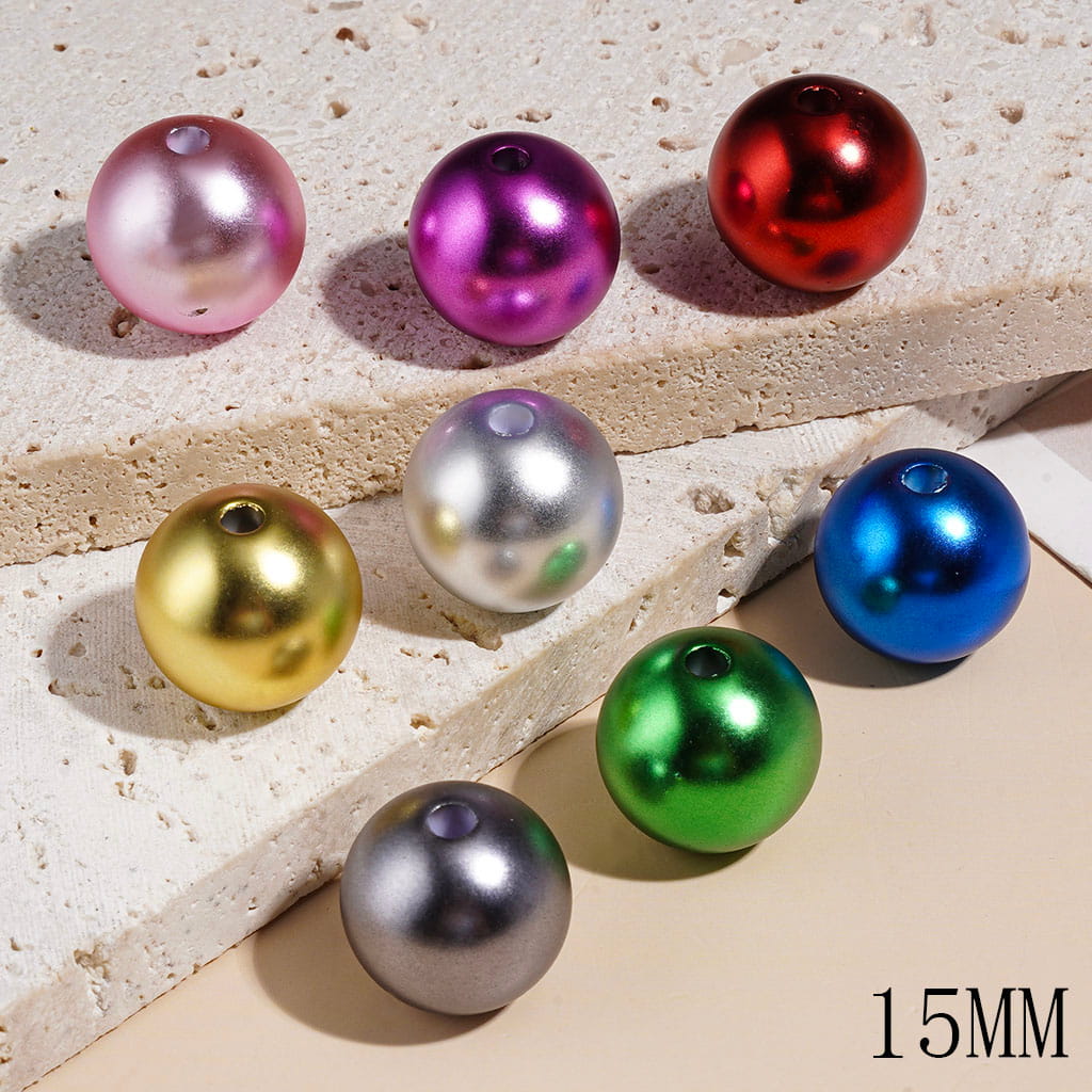 Acrylic Beads for Bracelets Matte Round in Metallic Colors, 15MM Random Mix