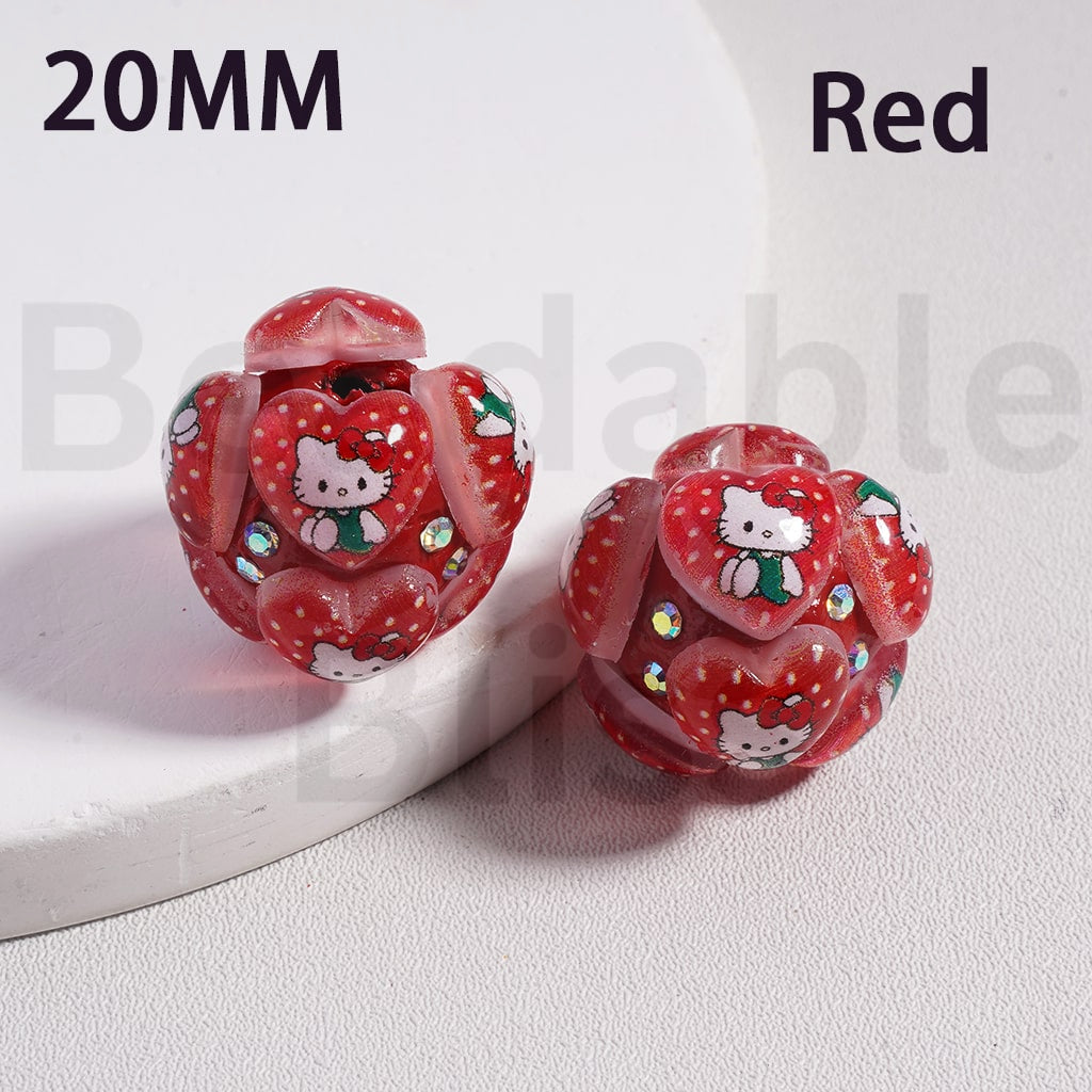 Clay Beads Cute Hearts with Sanri Cartoon Hello Kitt AB Rhinestones, 20MM