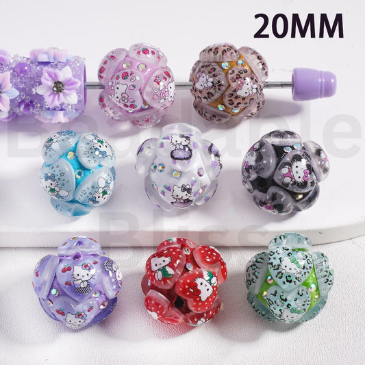 Clay Beads Cute Hearts with Sanri Cartoon Hello Kitt AB Rhinestones, 20MM