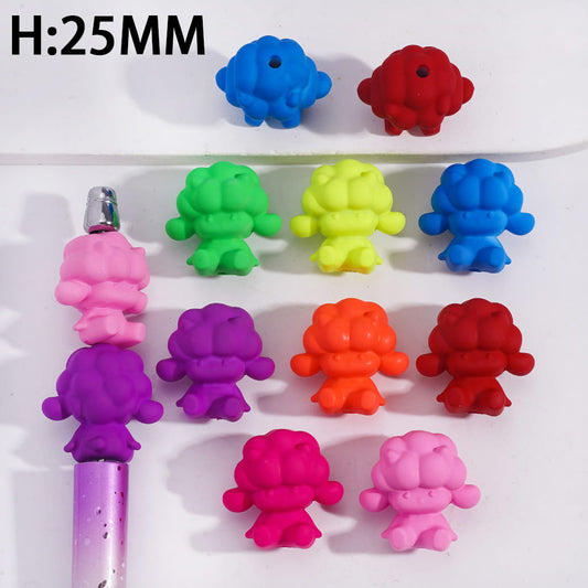 Acrylic Beads Matte Rubber Touch Mini Baby Listening to Music, Neon Colors, Height 25MM, Multi-Color