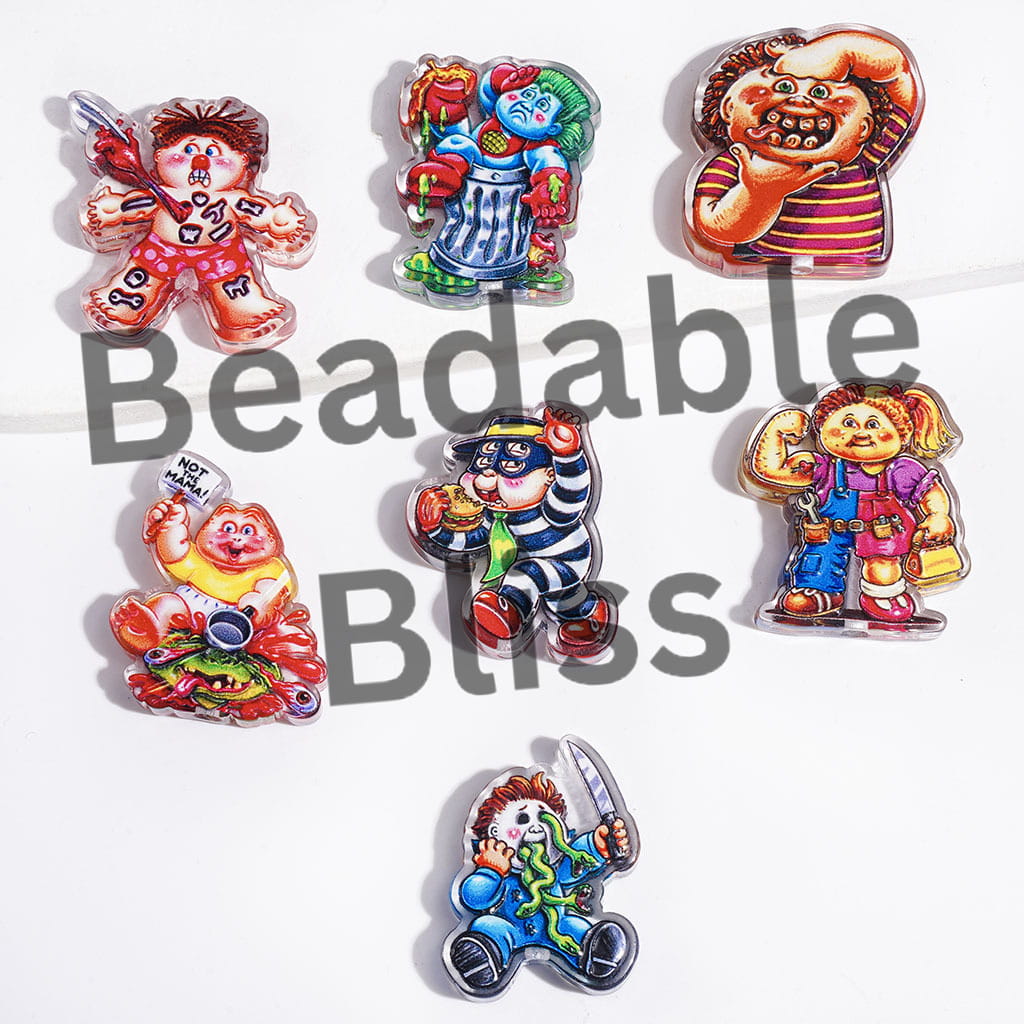 Acrylic Beads Malformation Garbage Kids Character, Semi-Clear, Random Mix