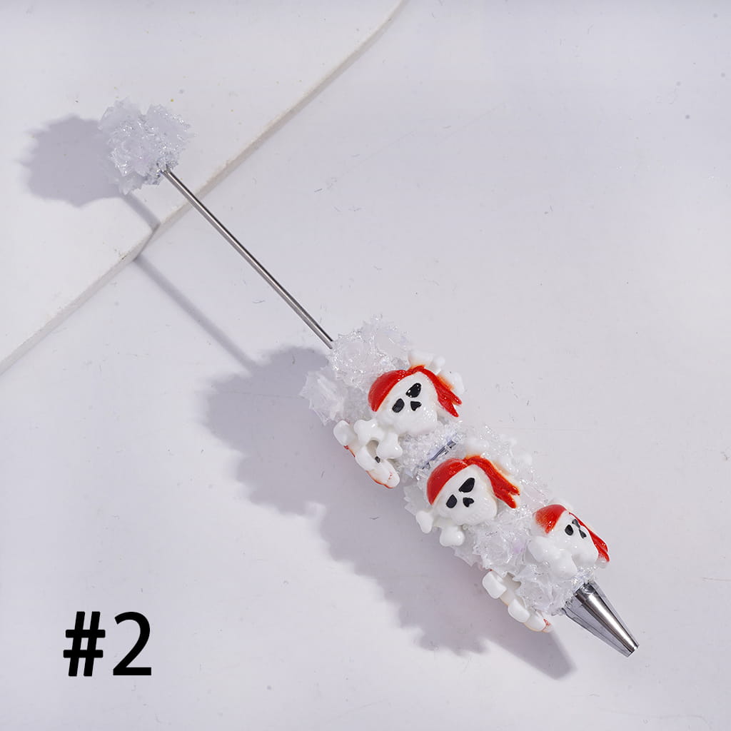 Beadable Sugar Clay Pens with Broken Rhinestones and Glittery Rose Flowers Covered the Entire Pens, Halloween Theme