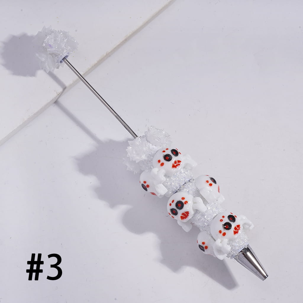 Beadable Sugar Clay Pens with Broken Rhinestones and Glittery Rose Flowers Covered the Entire Pens, Halloween Theme