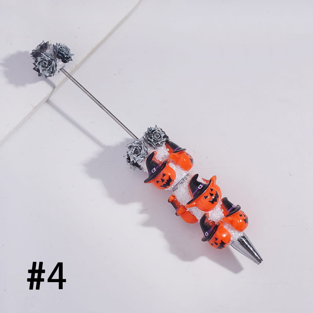 Beadable Sugar Clay Pens with Broken Rhinestones and Glittery Rose Flowers Covered the Entire Pens, Halloween Theme