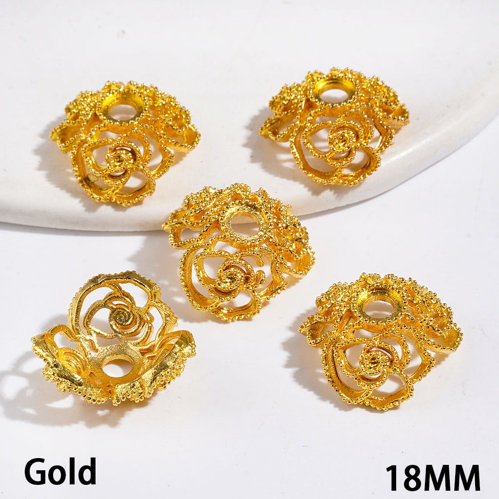 Metal Bead Cages with Three Camellia Flowers, Bead Cap, 18MM, Gold and Silver (They Fit 16MM Beads)