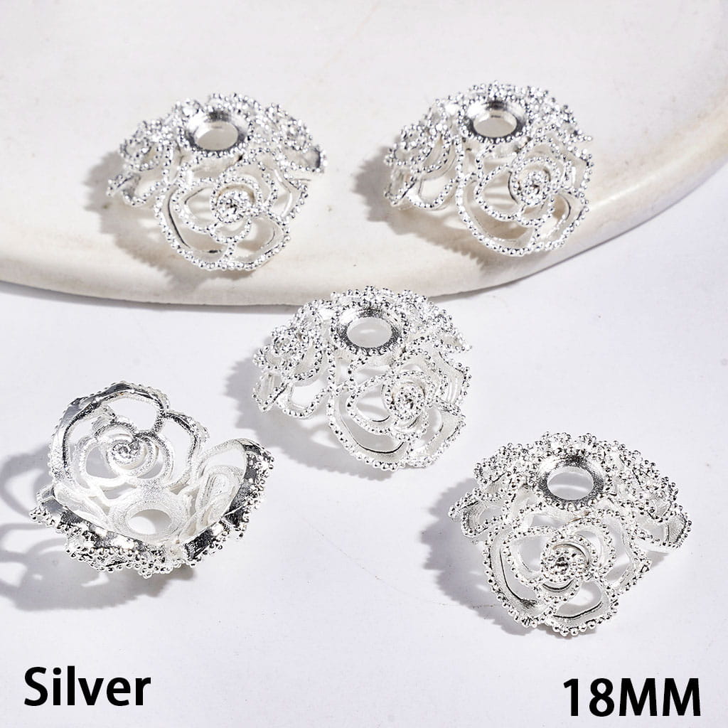 Metal Bead Cages with Three Camellia Flowers, Bead Cap, 18MM, Gold and Silver (They Fit 16MM Beads)