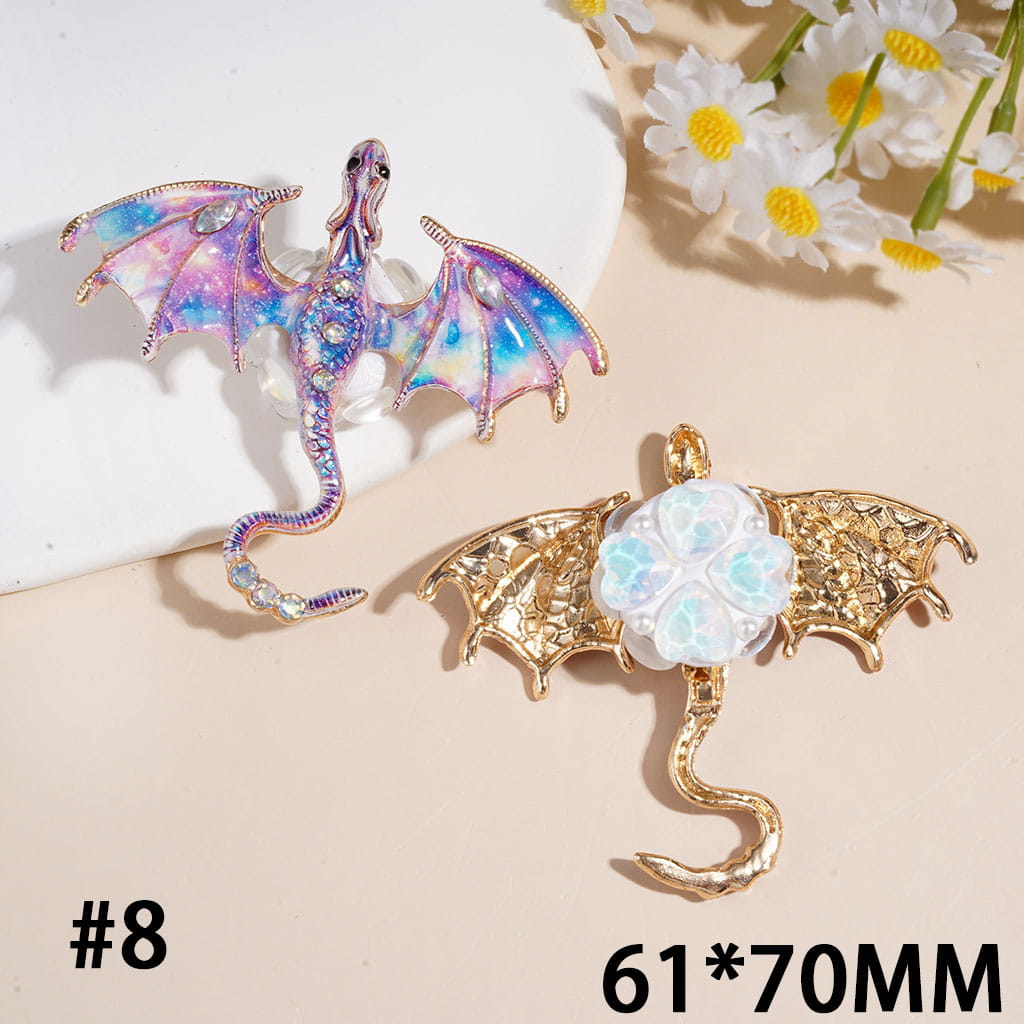 Clay Beads w AB & Marquise Rhinestone on Alloy Dragon Bird, White Pearl Heart & Egg Shaped Rhinestones, 61*70MM Multi-Color