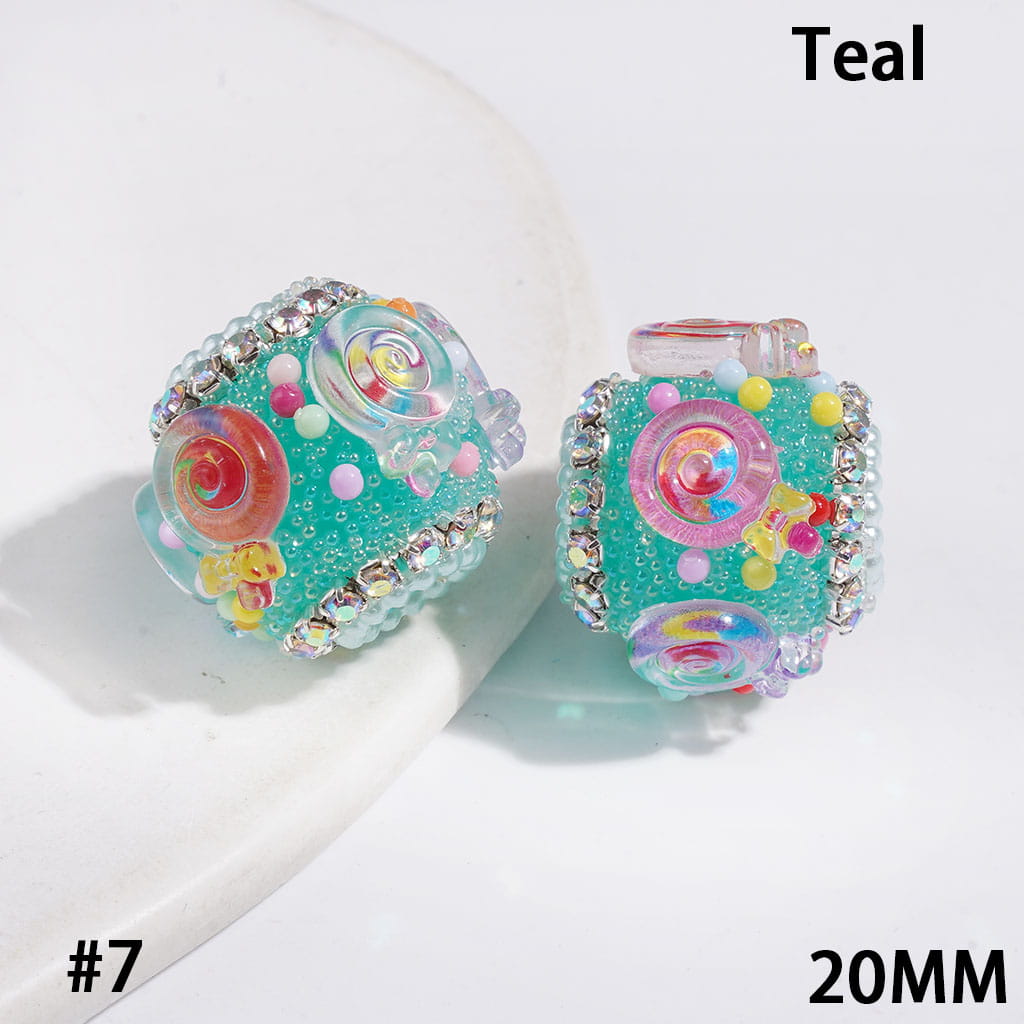 Handmade Acrylic Beads w Tiny Bubble Balls & Transparent Rainbow Lollipop Colored Small Beads, AB Rhinestone & White Pearl Ball Chains, 20MM Multi-Color