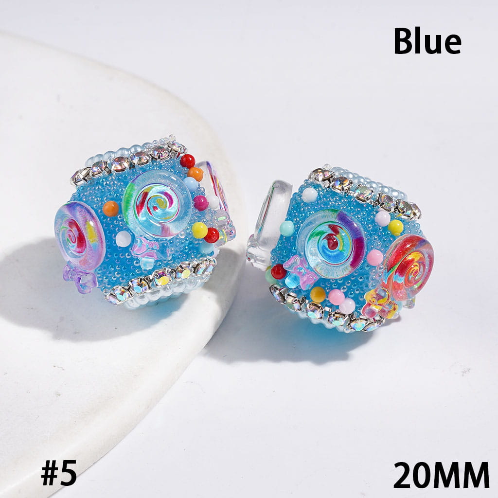 Handmade Acrylic Beads w Tiny Bubble Balls & Transparent Rainbow Lollipop Colored Small Beads, AB Rhinestone & White Pearl Ball Chains, 20MM Multi-Color