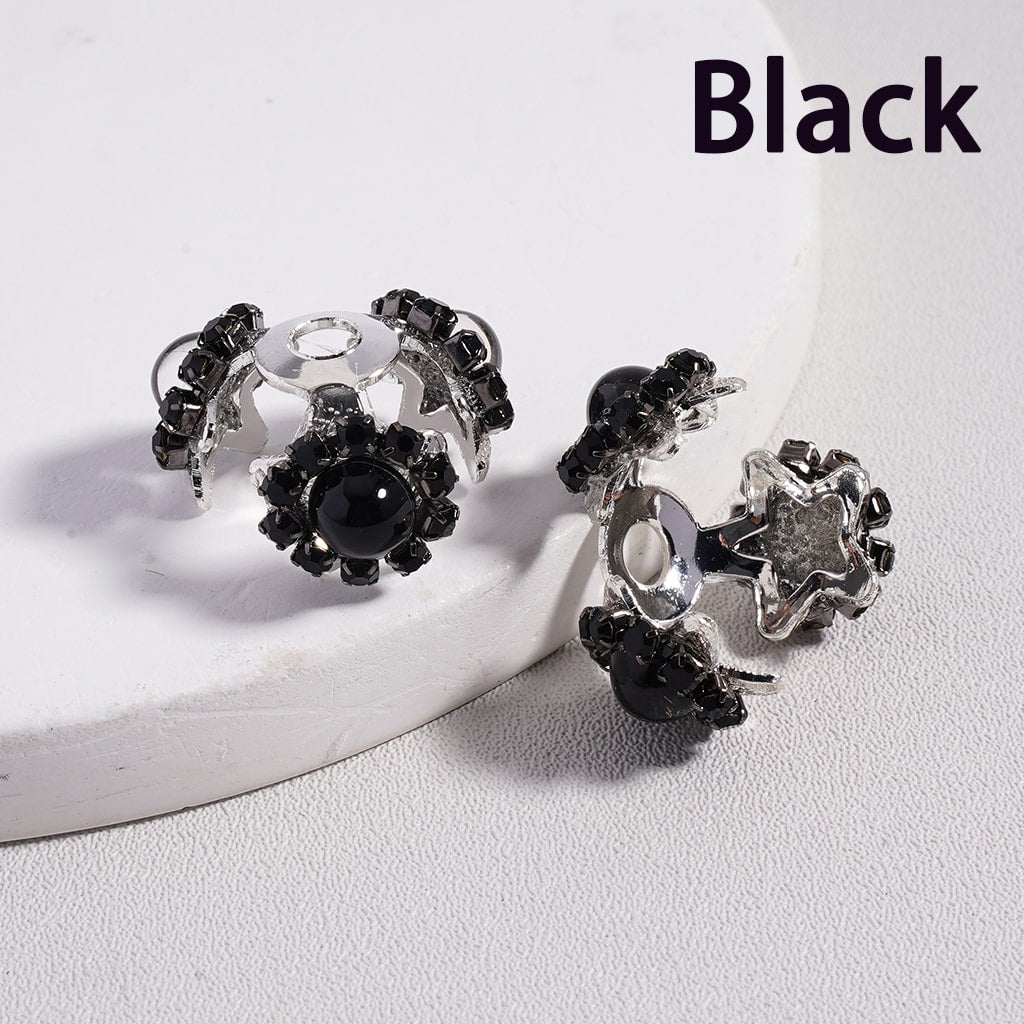 Silver Alloy Bead Cap Cage Star Shape with Mini Colorful Rhinestones Glossy Round Pearls (Used for 16MM Beads)