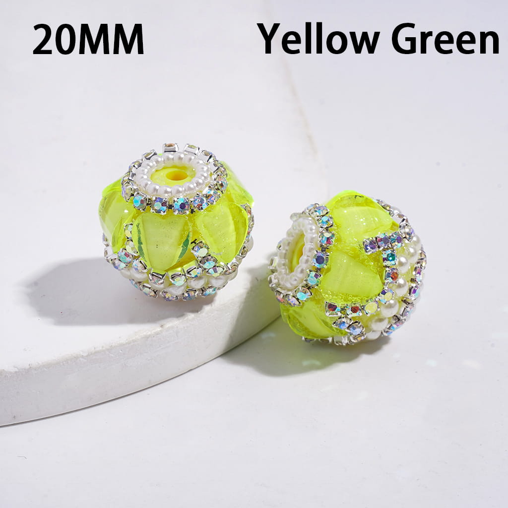Handcrafted Acrylic Beads with Hearts and AB Rhinestone Chains, White Pearls, Neon Color, 20MM