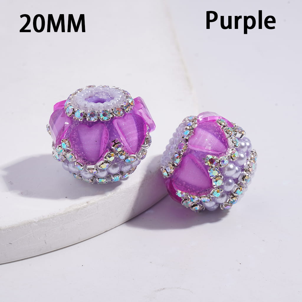 Handcrafted Acrylic Beads with Hearts and AB Rhinestone Chains, White Pearls, Neon Color, 20MM