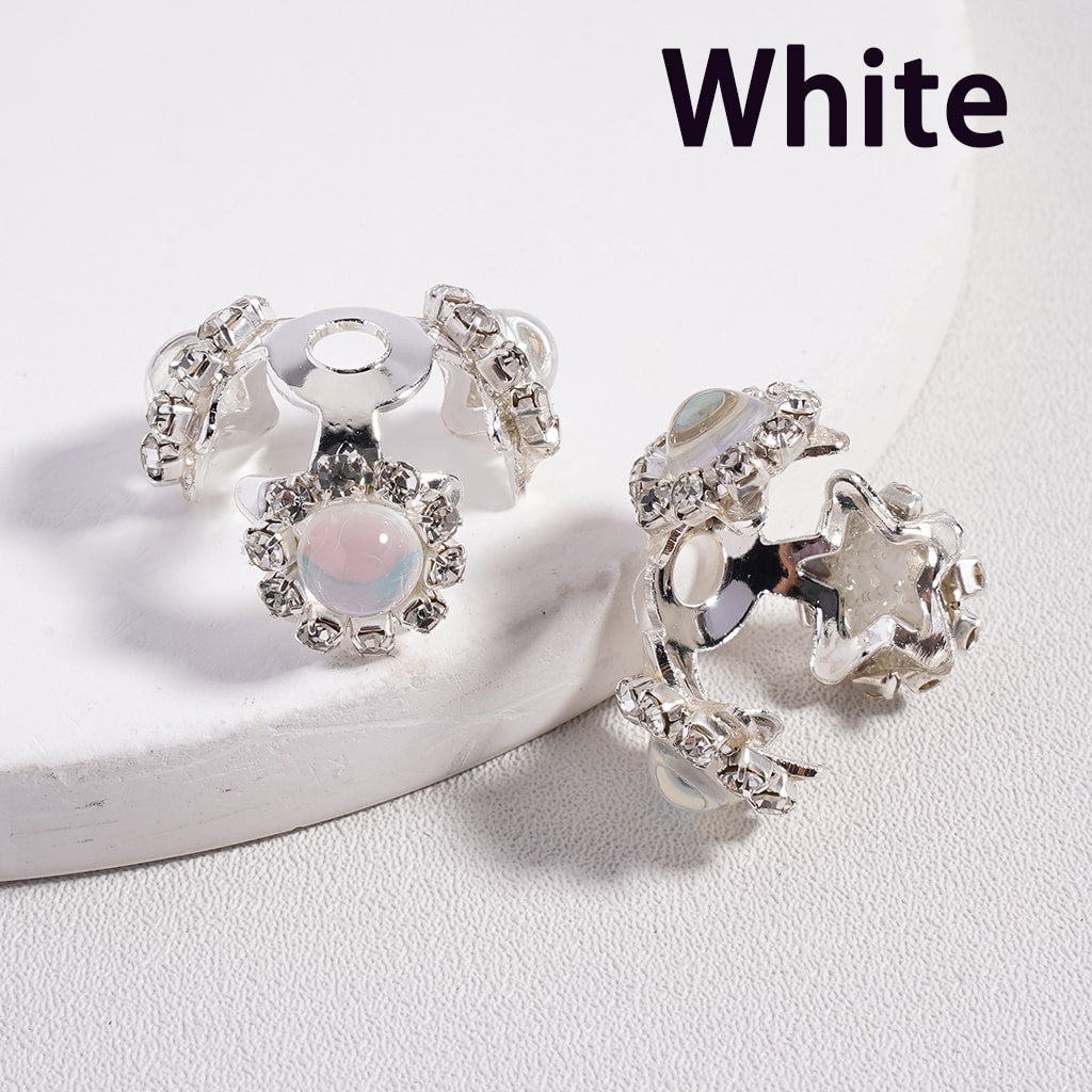 Silver Alloy Bead Cap Cage Star Shape with Mini Colorful Rhinestones Glossy Round Pearls (Used for 16MM Beads)