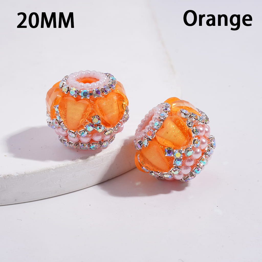 Handcrafted Acrylic Beads with Hearts and AB Rhinestone Chains, White Pearls, Neon Color, 20MM