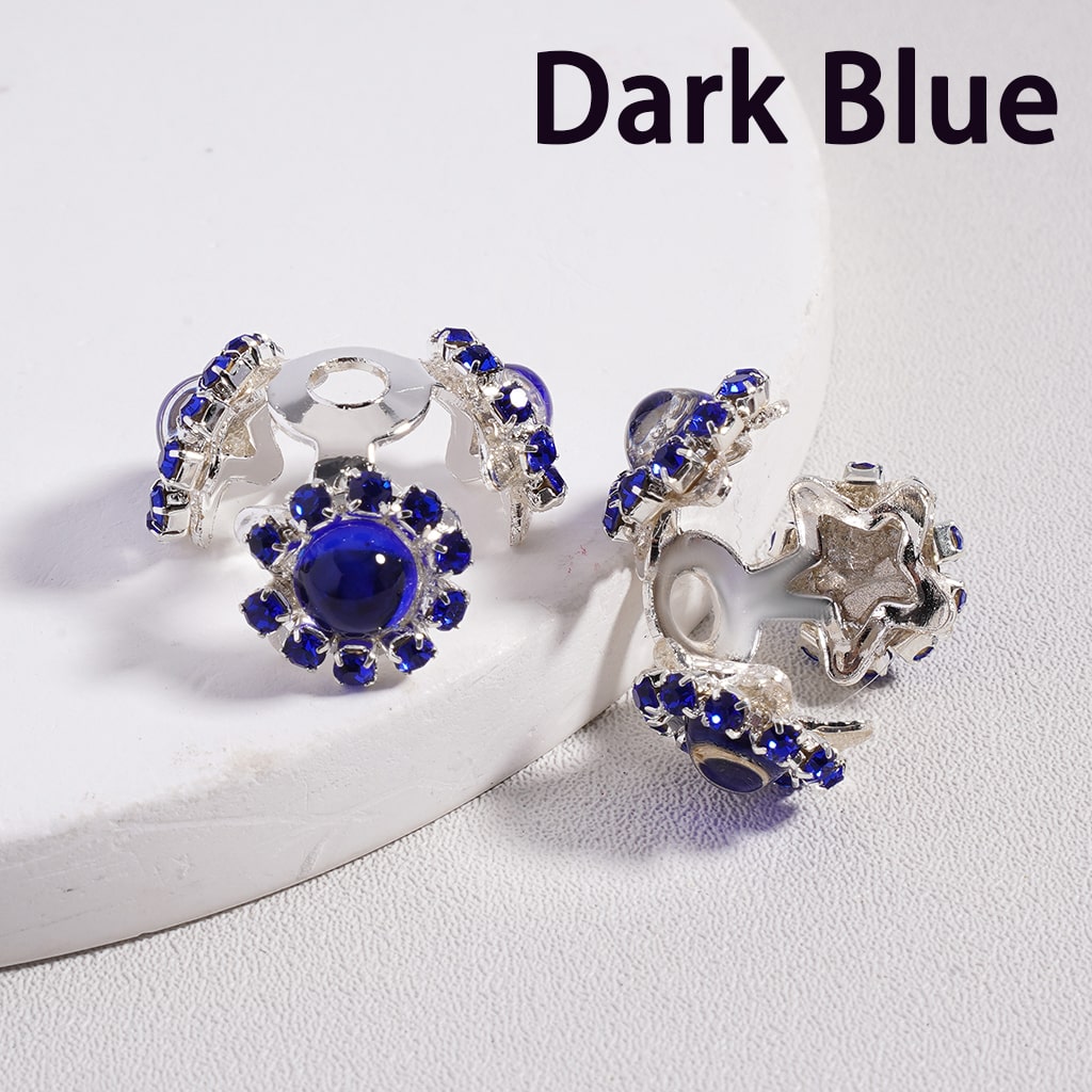 Silver Alloy Bead Cap Cage Star Shape with Mini Colorful Rhinestones Glossy Round Pearls (Used for 16MM Beads)