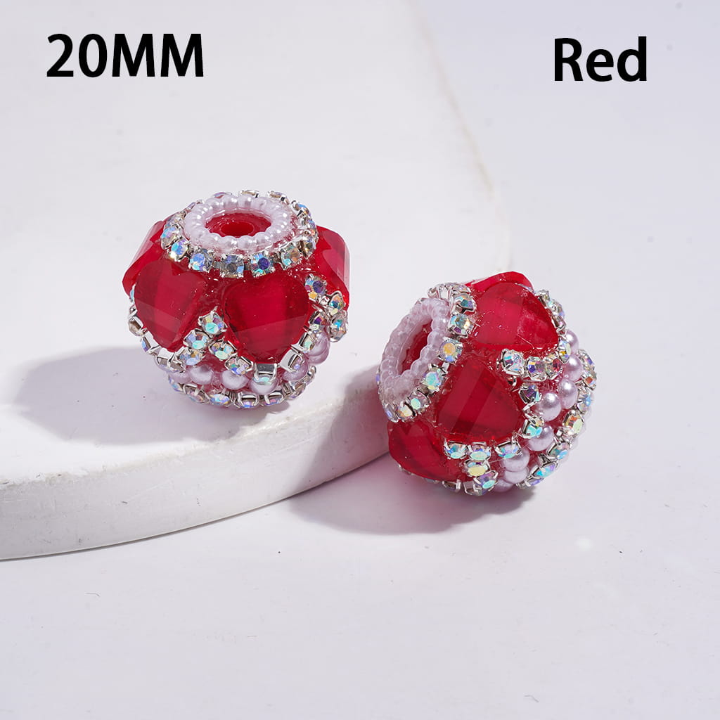Handcrafted Acrylic Beads with Hearts and AB Rhinestone Chains, White Pearls, Neon Color, 20MM