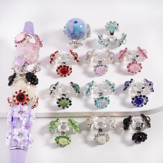 Silver Alloy Bead Cap Cage Star Shape with Mini Colorful Rhinestones Glossy Round Pearls (Used for 16MM Beads)