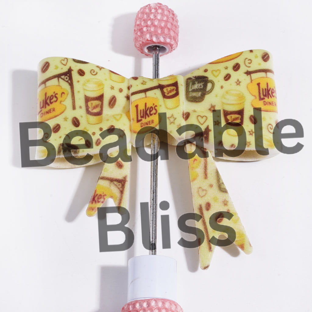 UV-Printed Focal Beads Soft Bowtie with Coffee Theme Pattern, 52*59MM