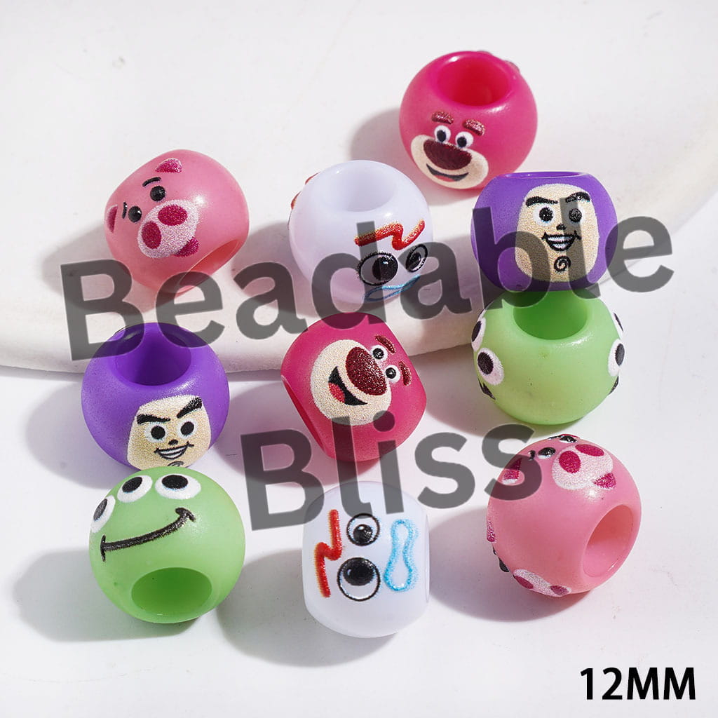 Big Hole Beads - Acrylic Beads in Toy Adventure Characters Face, 12MM, Multi-Color, Random Mix (The Hole Diameter is Around 6MM)