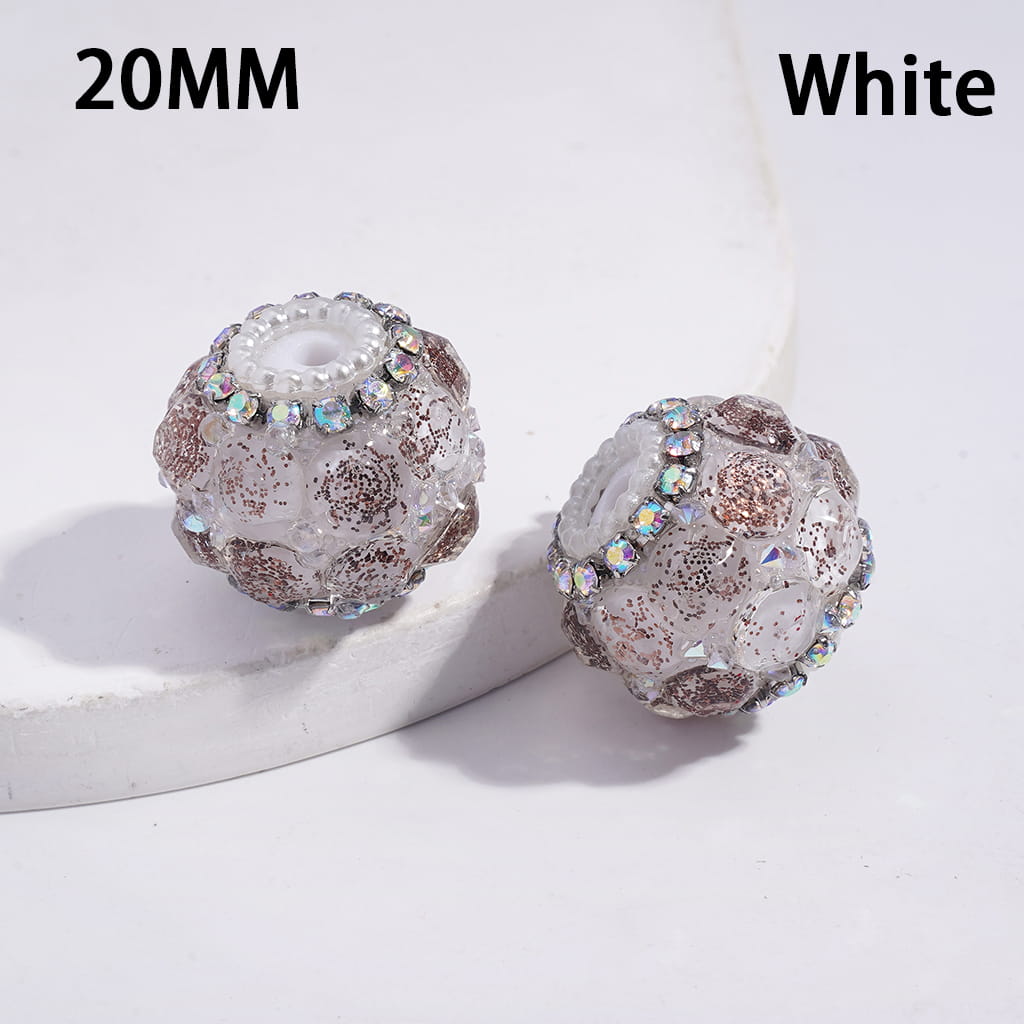 Handmade Acrylic Beads with Sparkling Clear Rhinestones Covered the Entire Bead, AB Rhinestone and White Pearl Chains, 20MM, Multi-Color