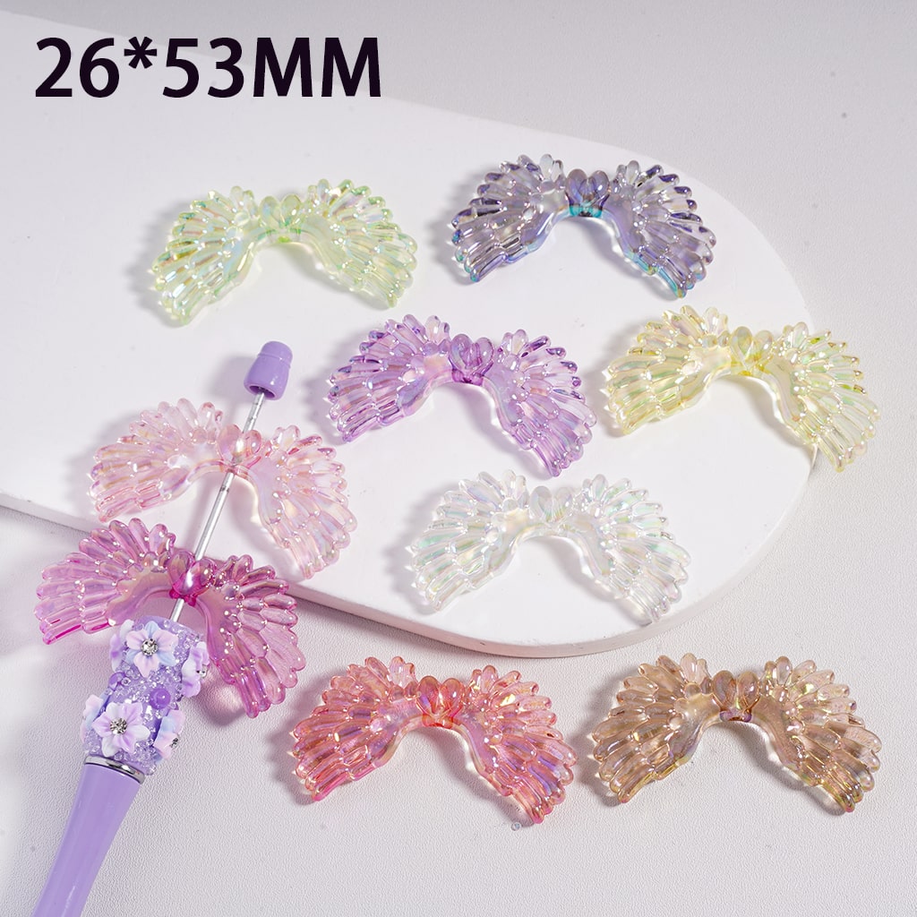 Acrylic Beads UV Coating Cute Wings Translucent Color, 26*53MM (Not Luminous), Random Mix
