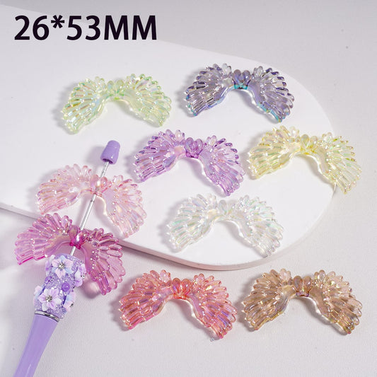 Acrylic Beads UV Coating Cute Wings Translucent Color, 26*53MM (Not Luminous), Random Mix