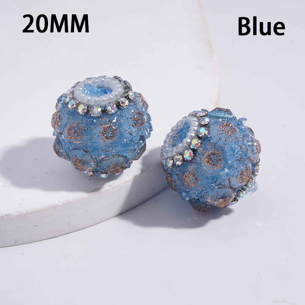 Handmade Acrylic Beads with Sparkling Clear Rhinestones Covered the Entire Bead, AB Rhinestone and White Pearl Chains, 20MM, Multi-Color