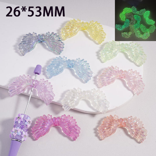 Acrylic Beads Luminous UV Coating Angle Wings, Translucent Color, 26*53MM, Random Mix