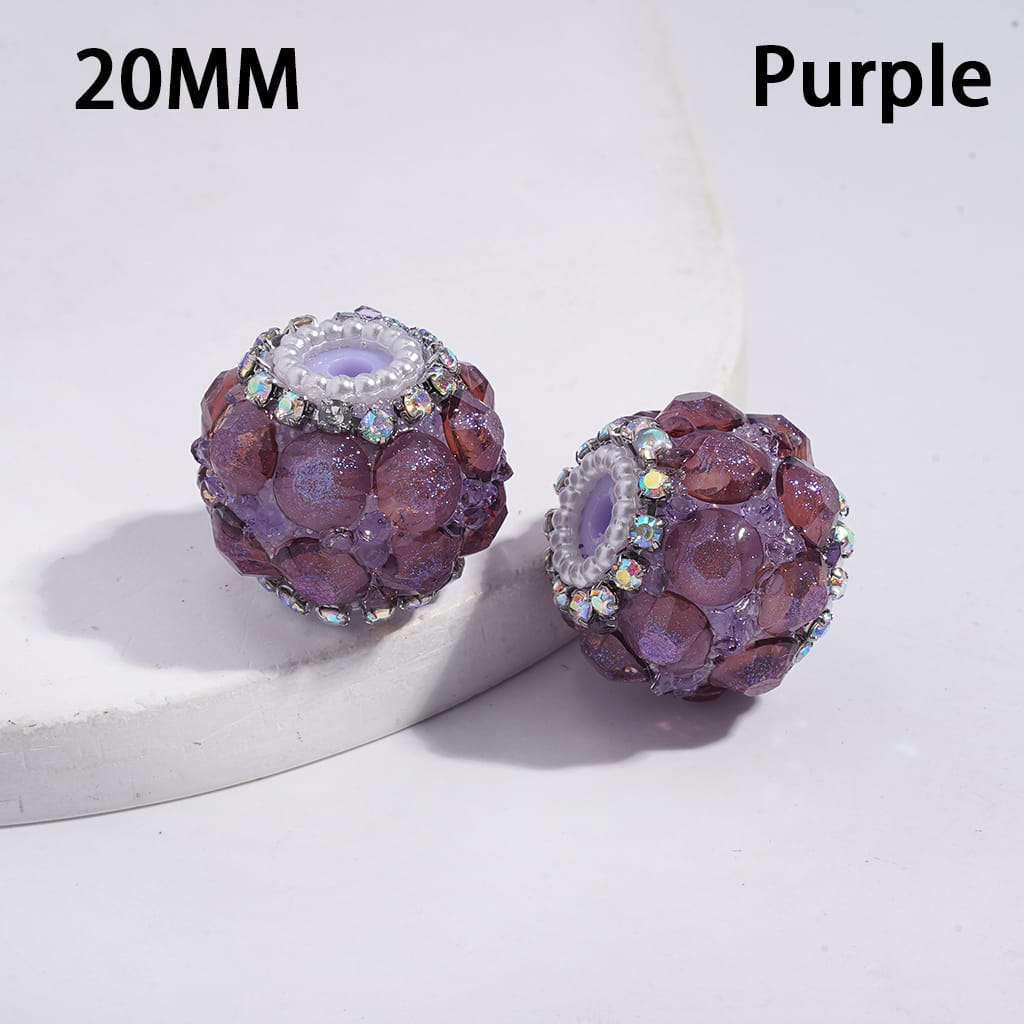 Handmade Acrylic Beads with Sparkling Clear Rhinestones Covered the Entire Bead, AB Rhinestone and White Pearl Chains, 20MM, Multi-Color